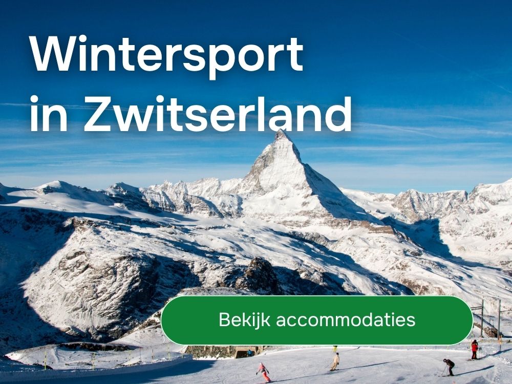 Wintersport Zwitserland skipiste met uitzicht op matterhorn